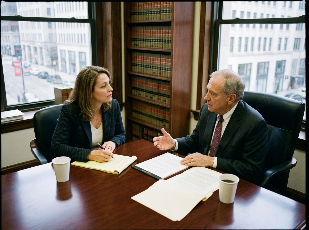 Client asking consultation questions and taking notes