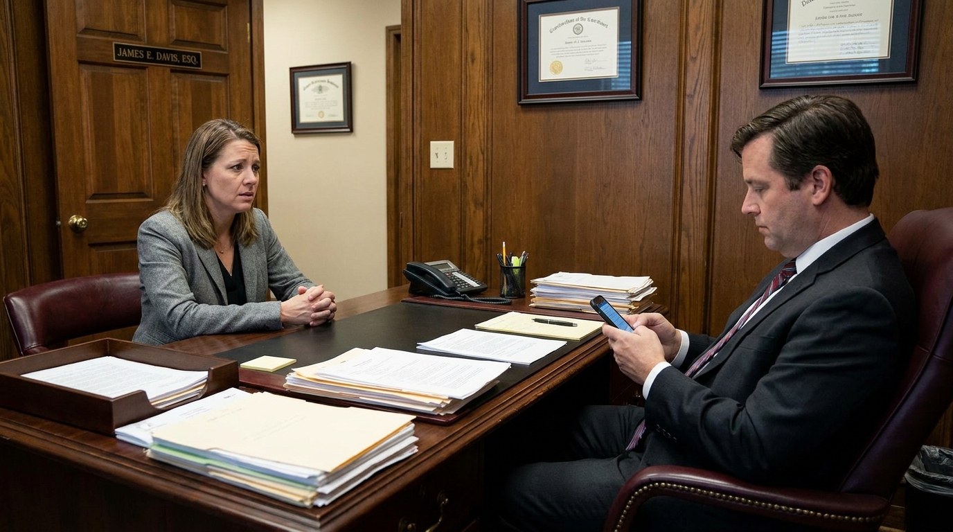 Client noticing poor lawyer communication during consultation