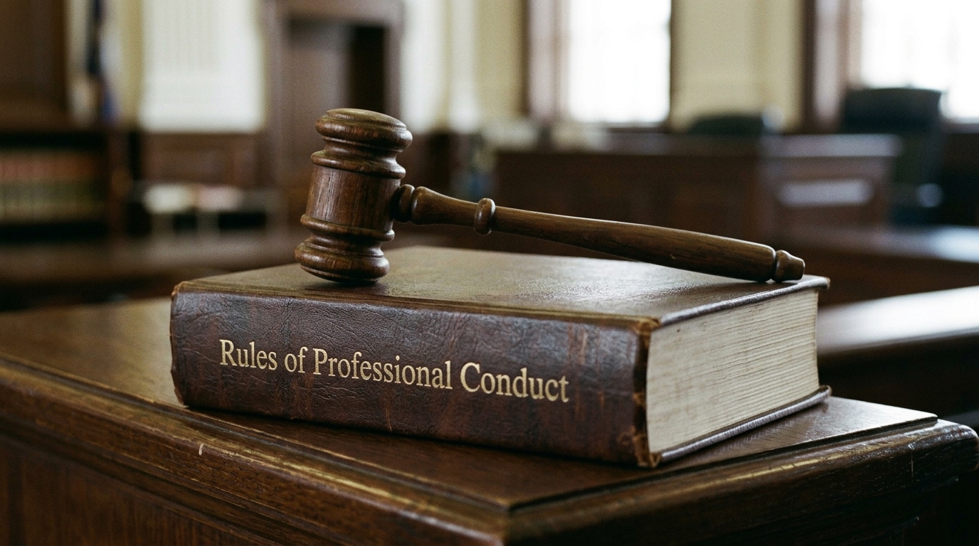 Gavel and book representing legal ethics standards